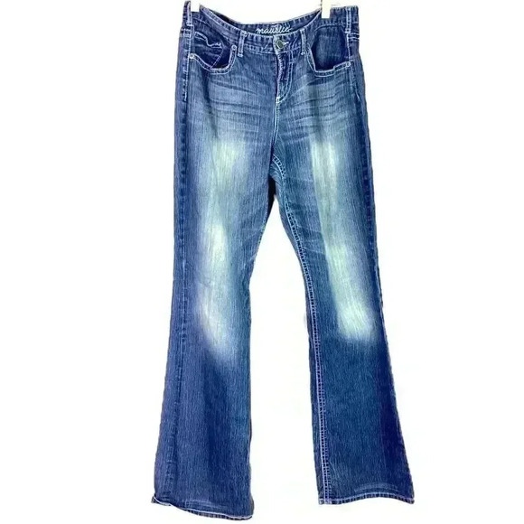 Maurices Mid Rise Women 11 12 X Long Bootcut Jeans Stretch Embroidery Med Blue - Picture 1 of 8